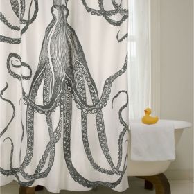 Black and White Octopus Shower Curtain 100-Percent Cotton 72 x 72-inch