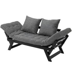 Charcoal/Black 3 In 1 Convertible Sofa Chaise Lounger Bed with  2 Large Pillows