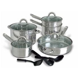 12-Piece Stainless Steel Cookware Set with Tempered Glass Lids