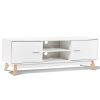 Modern Mid-Century Style Entertainment Center TV Stand in White Wood Finish