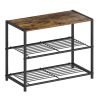 2-Shelf Entryway Shoe Rack Bench with Black Metal Frame and Brown Wood Top