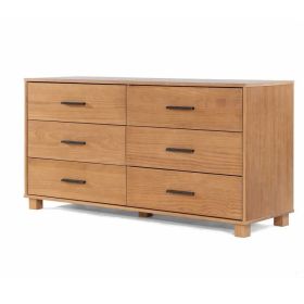 Modern Farmhouse Solid Wood 6 Drawer Double Dresser in Light Brown Finish