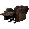 Traditional Upholstered Manual Reclining Sofa Chair w/ 2 Cup Holders and Footrest Brown