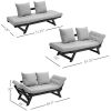 Grey/Black 3 In 1 Convertible Sofa Chaise Lounger Bed Futon with 2 Large Pillows