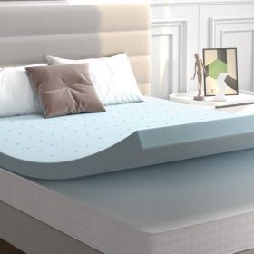 King size 4-inch Thick Soft Gel Memory Foam Mattress Topper in Light Blue