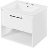 Modern Wall Mounted Bathroom Vanity in White Wood Finish with Ceramic Sink