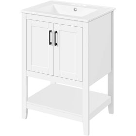 Modern White Wood Finish Bathroom Vanity with Ceramic Sink