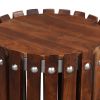 Myla 15 Inch Handcrafted Round Side End Table with Vertical Planks, Iron Rivets, Dark Walnut Brown Acacia Wood