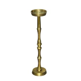 6 Inch Drink Side Table, Turned Pedestal Metal Base, Round Top, Oxidized Brass