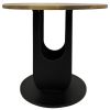 22 Inch Side End Table, Round Natural Mango Wood Top, Black Iron U Shaped Legs