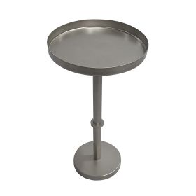 Ara 12 Inch Side End Table, Vintage Sleek Pillar Base, Round Tray Top, Matte Nickel Finish