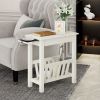 2-Tier Narrow End Table with Pull-out Tray and Solid Rubber Wood Legs