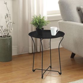 Atlantic Round Metal Tray Black End Side Table, Removable Tray Outdoor & Indoor Drink, Snack, Coffee Table, Telephone Table