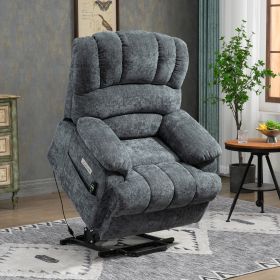 23" Seat Width and High Back Large Size Blue Chenille Power Lift Recliner Chair with 8-Point Vibration Massage and Lumbar Heating