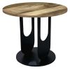 22 Inch Side End Table, Round Natural Mango Wood Top, Black Iron U Shaped Legs