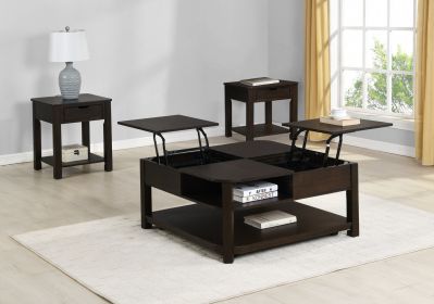 Flora 3 Piece Dark Brown MDF Lift Top Coffee and End Table Set