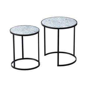 Set of 2 Round End Table, Stacking Side Tables with Sturdy Metal Frame for Small Space,Living Room, Office