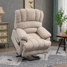 23" Seat Width and High Back Large Size Beige Chenille Power Lift Recliner Chair with 8-Point Vibration Massage and Lumbar Heating