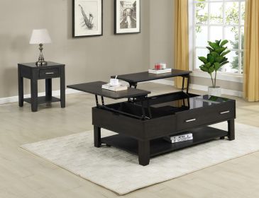 Bruno 2 Piece Ash Gray Wooden Lift Top Coffee and End Table Set with Tempered Glass Top and Drawer