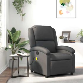 Massage Recliner Chair Gray Real Leather