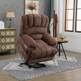 23" Seat Width and High Back Large Size Chenille Power Lift Recliner Chair with 8-Point Vibration Massage and Lumbar Heating, Brown