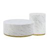 Set of 3 White Marble Pattern Round Coffee Table side Table End Table Set for Living Room Fully Assembled