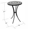 Outdoor Mosaic Side Table, 14 Inch Round Concrete Tile Top, Patio End Table for Bistro Coffee Table - Black