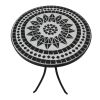 Outdoor Mosaic Side Table, 14 Inch Round Concrete Tile Top, Patio End Table for Bistro Coffee Table - Black