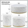 Set of 3 White Marble Pattern Round Coffee Table side Table End Table Set for Living Room Fully Assembled