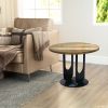 22 Inch Side End Table, Round Natural Mango Wood Top, Black Iron U Shaped Legs