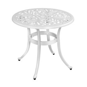 Phoenix Cast Aluminum Round Table, Patio End Table Side Table, Cast Aluminum Cocktail Table, Outdoor Bar Table, White