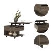 Luanda Lift Top Coffee Table; Casters; One Shelf -Dark Brown