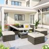 Patio Furniture Sets, 5-Piece Patio Wicker Sofa with Adustable Backrest, Cushions, Ottomans and Lift Top Coffee Table