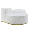 Set of 3 White Marble Pattern Round Coffee Table side Table End Table Set for Living Room Fully Assembled