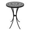 Outdoor Mosaic Side Table, 14 Inch Round Concrete Tile Top, Patio End Table for Bistro Coffee Table - Black