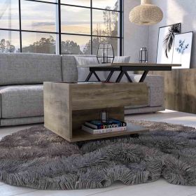 Lift Top Coffee Table Mercuri, Casters, Dark Brown Finish (Color: as Pic)