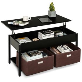 Lift Top Coffee Table with Drawers and Hidden Compartment (Color: Black)