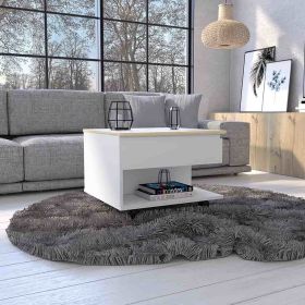 Lift Top Coffee Table Mercuri, Casters, White / Light Oak Finish (Color: as Pic)