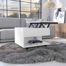 Lift Top Coffee Table Mercuri, Casters, White Finish (Color: as Pic)