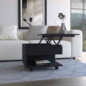 Lift Top Coffee Table Mercuri, Casters, Black Wengue Finish (Color: as Pic)