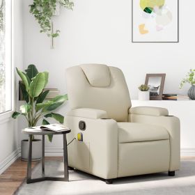 Massage Recliner Chair Cream Faux Leather (Color: Cream)