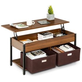 Lift Top Coffee Table with Drawers and Hidden Compartment (Color: Brown)