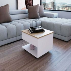 Lift Top Coffee Table Mercuri, Casters, White / Light Oak Finish (Color: White / Light Oak)