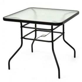 Outdoor Garden Lawn Pool Deck High Dining Bistro Table Tempered Glass Top with Umbrella Hole (Color: As the pic show)